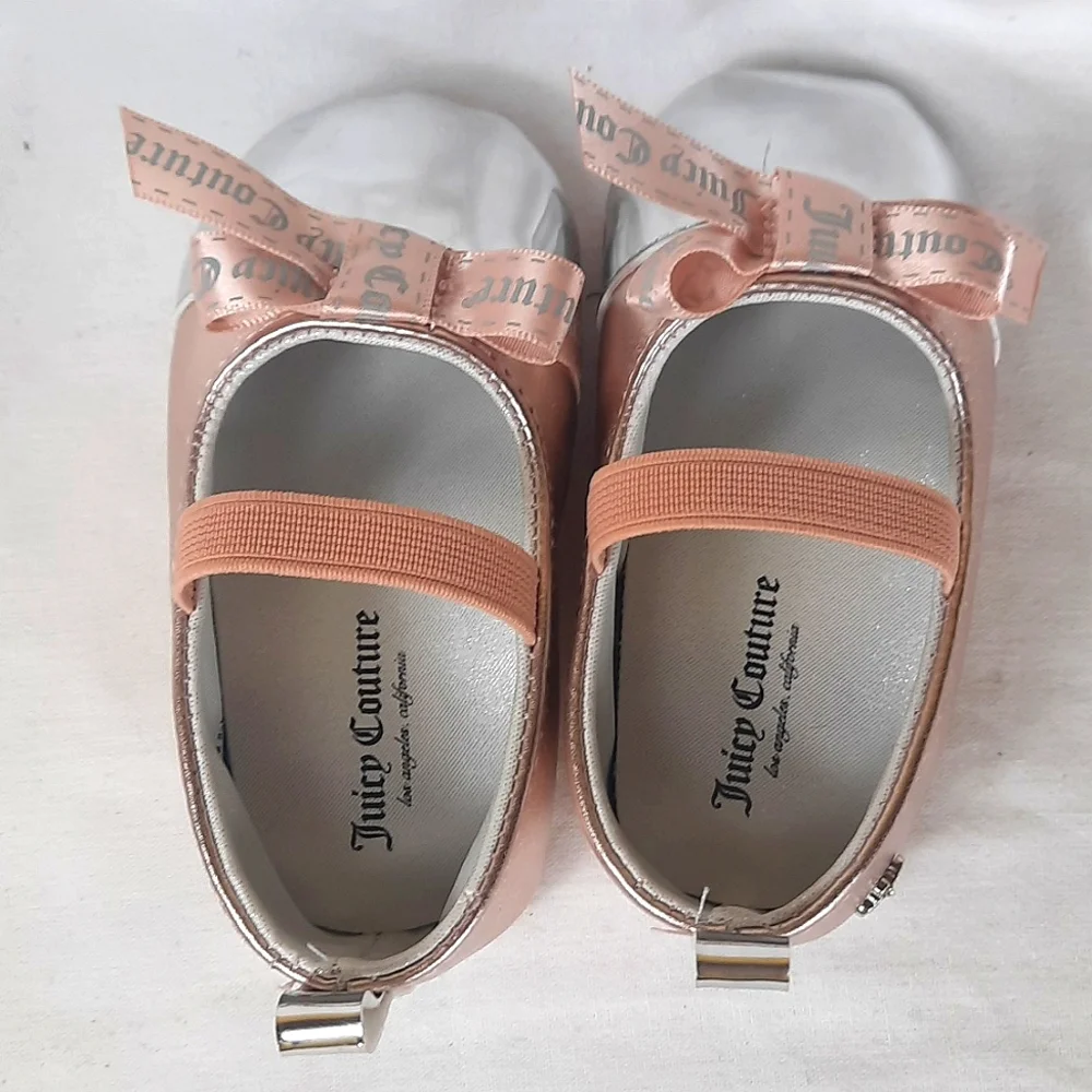 Juicy Couture Baby Venice Baby Shoes Size 4 Rose Gold Silver Metallic with Box